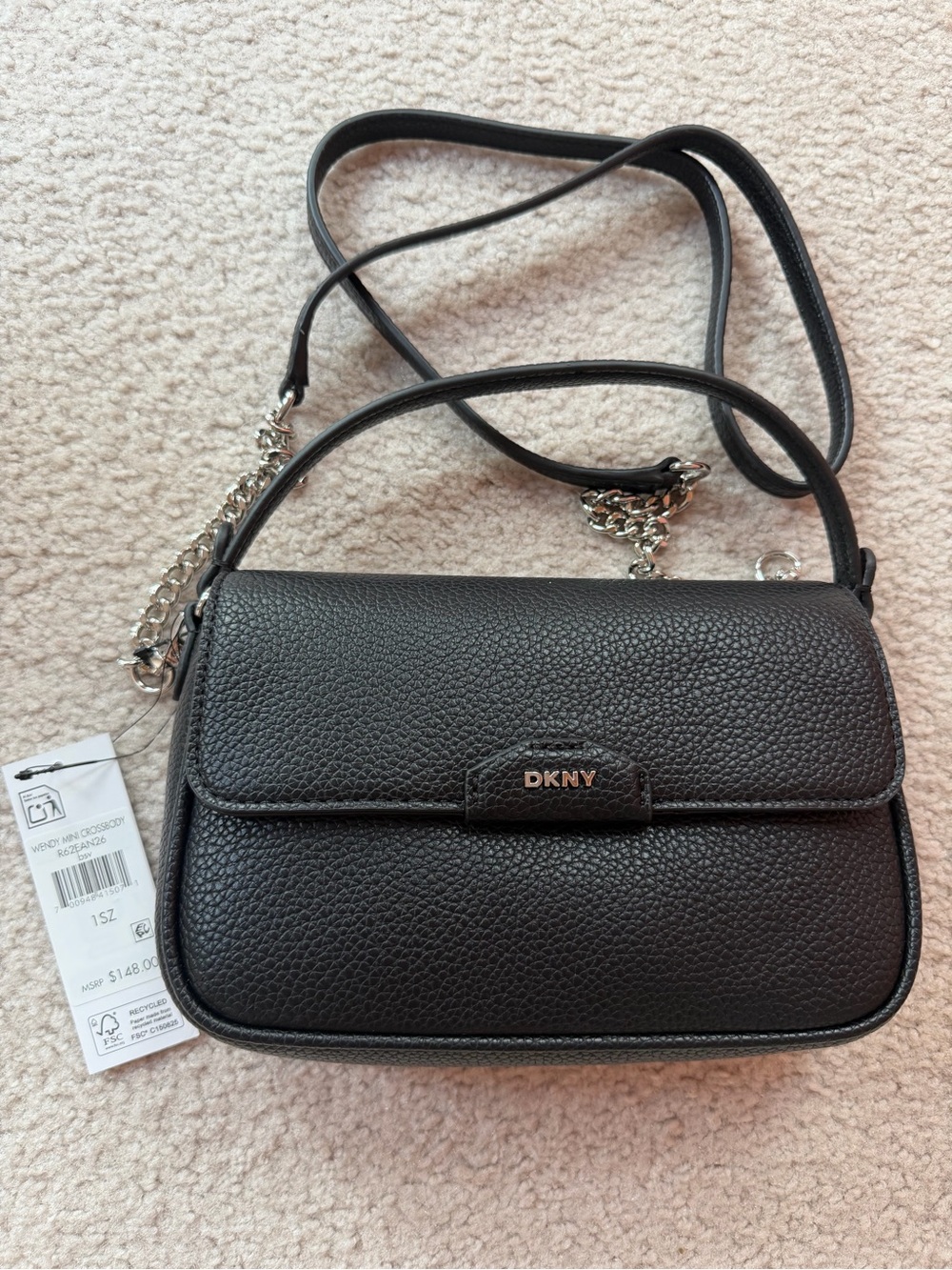 DKNY Pebbled Leather Crossbody small Bag in Black